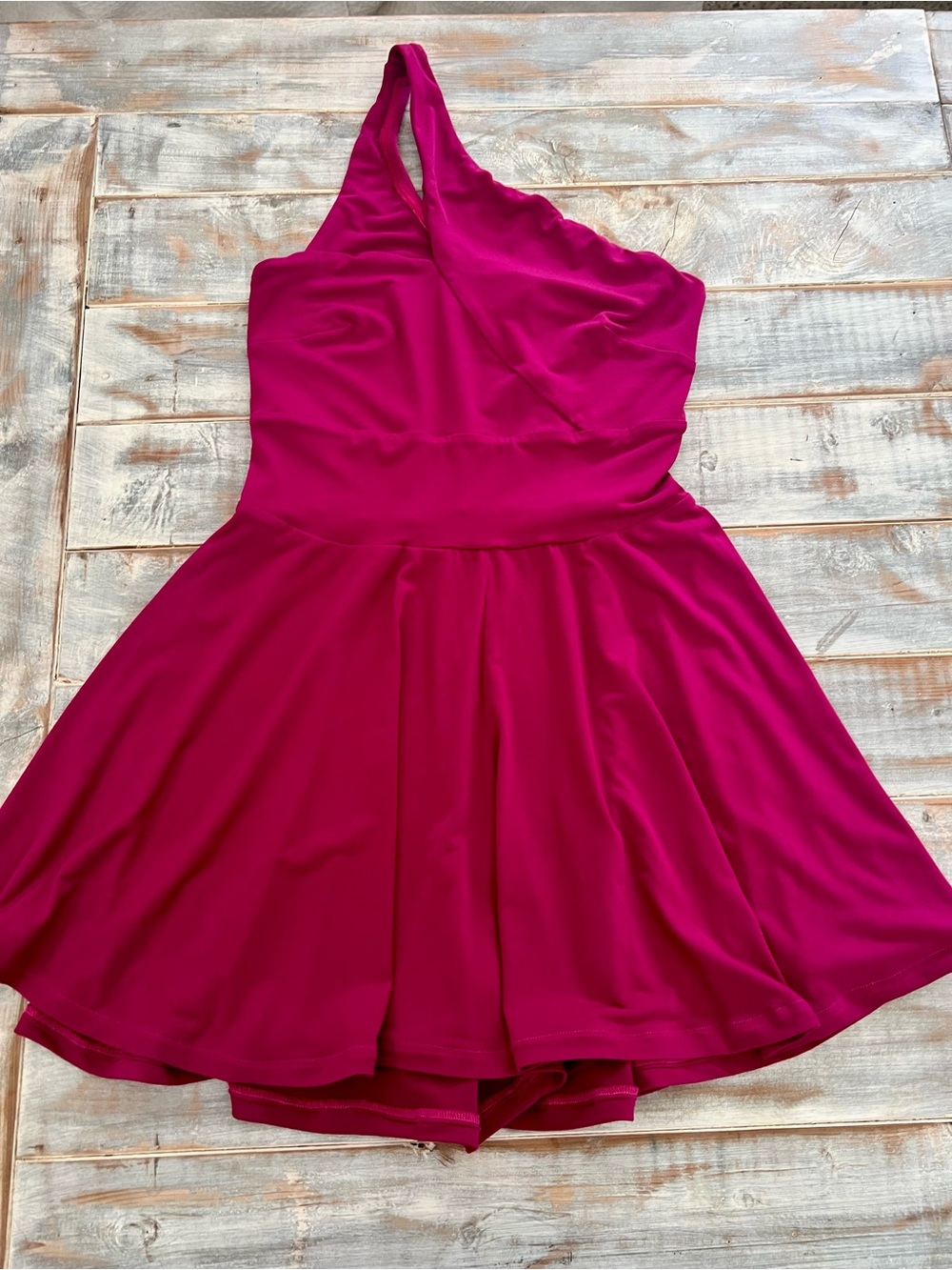 Women’s One Shoulder Romper Magenta Fuchsia Dressy Shorts Romper Size S